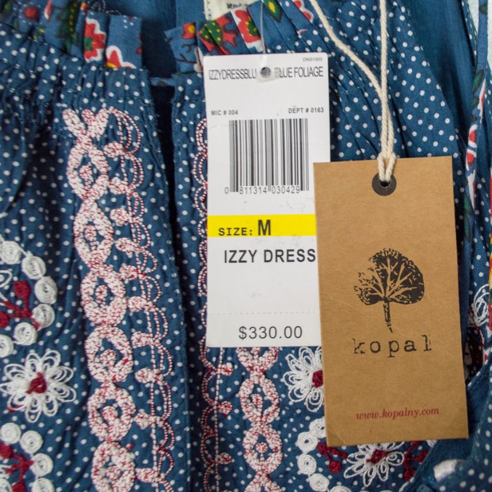 Kopal Izzy Boho Anthropologie Blue Foliage Triple Tiered Dress Medium - Picture 10 of 12